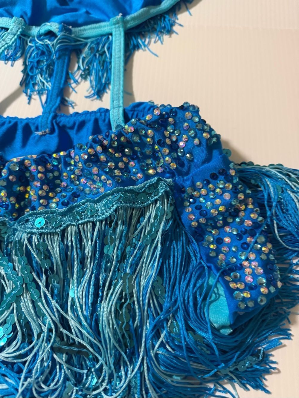Glamour LA Adult Turquoise Fringe Jazz Costume Rhinestone Latin cabaret Solo - Picture 5 of 8
